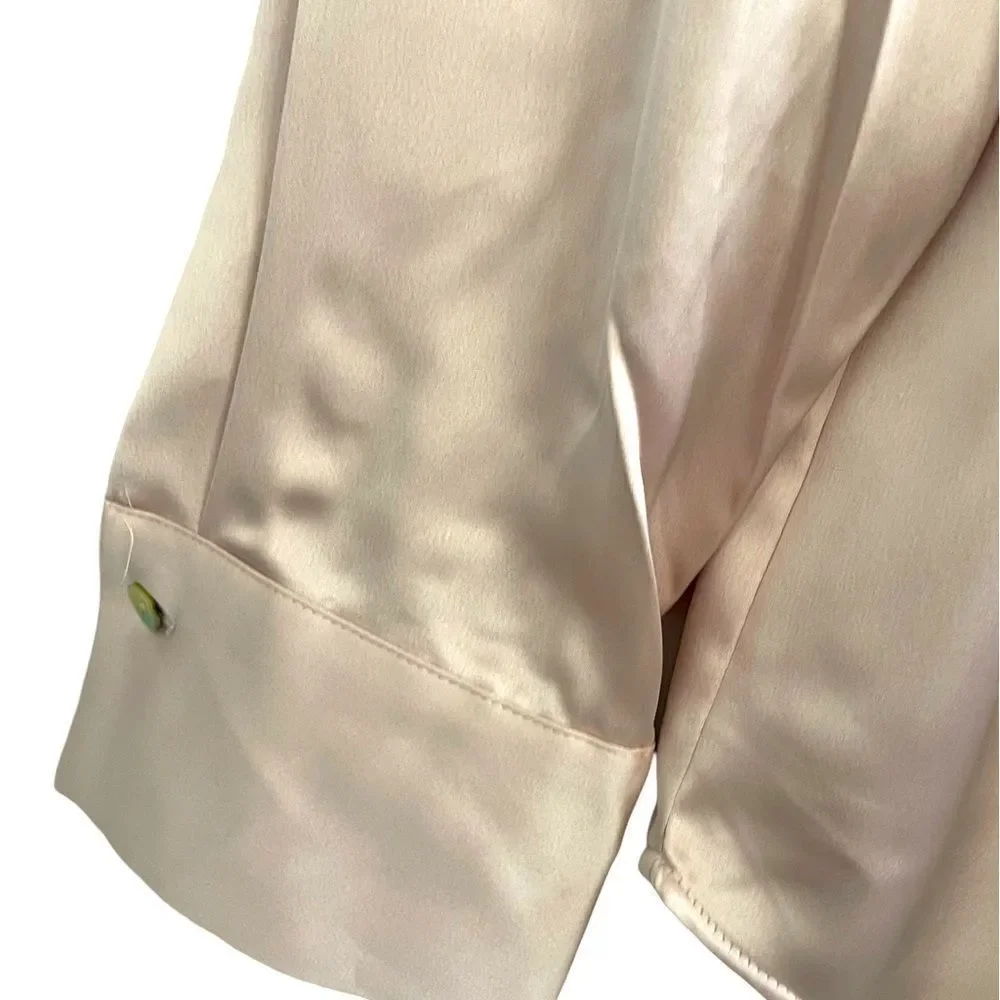 Nicole Miller Satin long sleeve Shirt with flap pockets on Chest SZ:Med Taupe - Picture 5 of 10